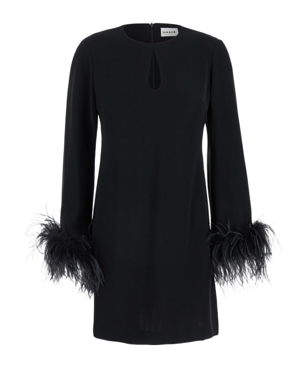 P.a.r.o.s.h Parosh Feather Trim Mini Dress With Elegant Silhouette And Keyhole Detail In Black