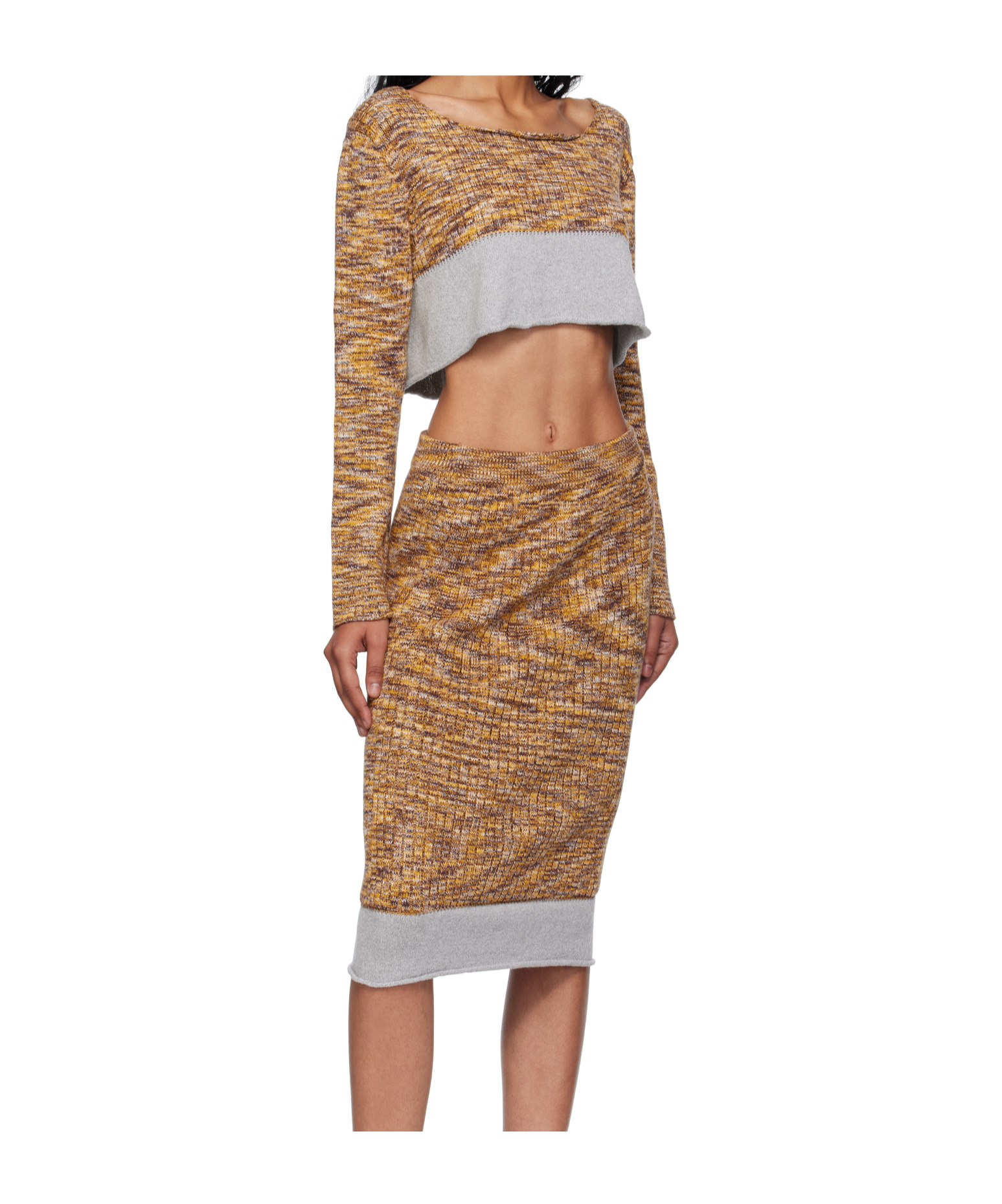 Baserange Multicolor Waste Cropped Sweater In Brown