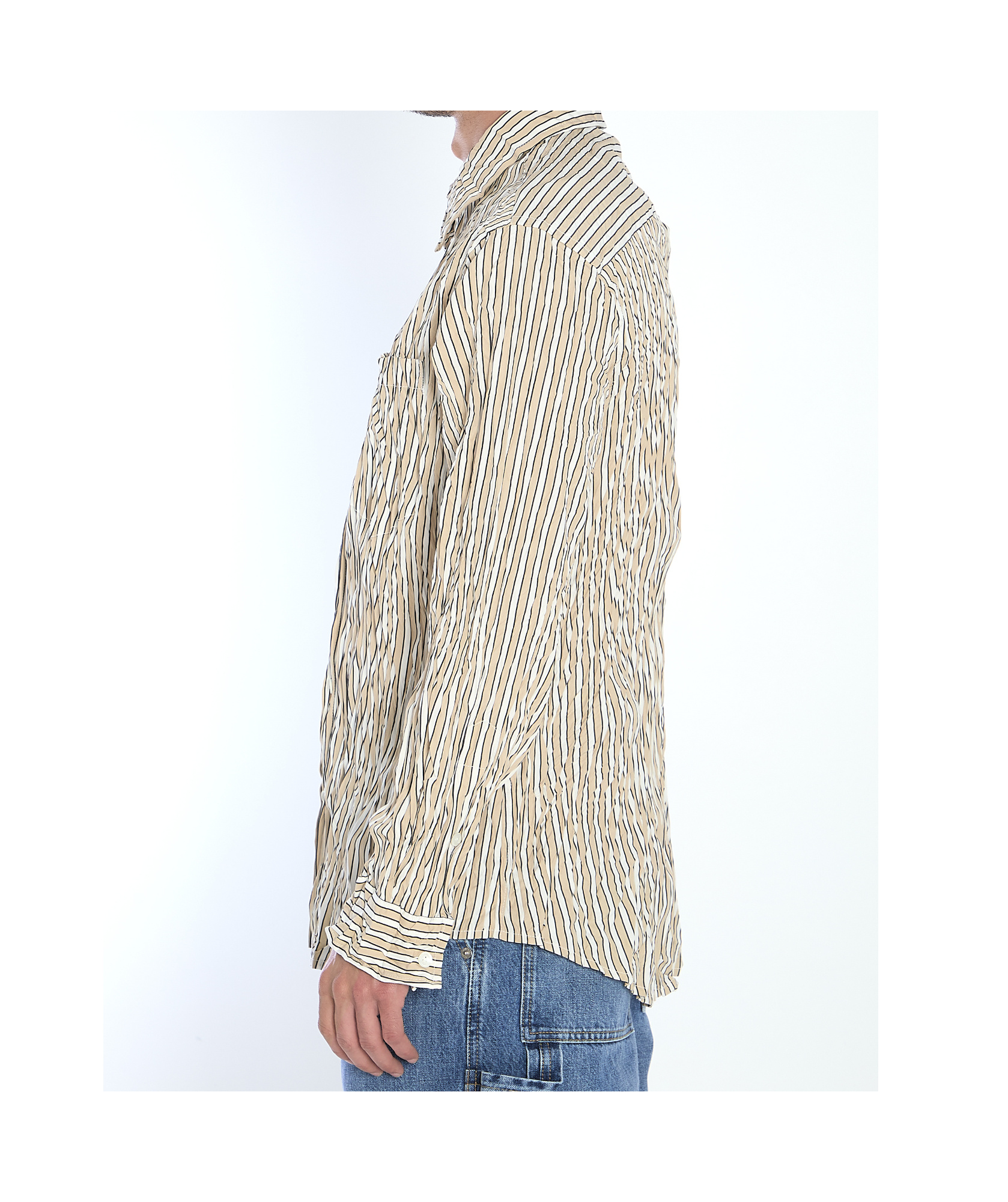 Bottega Veneta Striped Pattern Crinkled Cotton Shirt