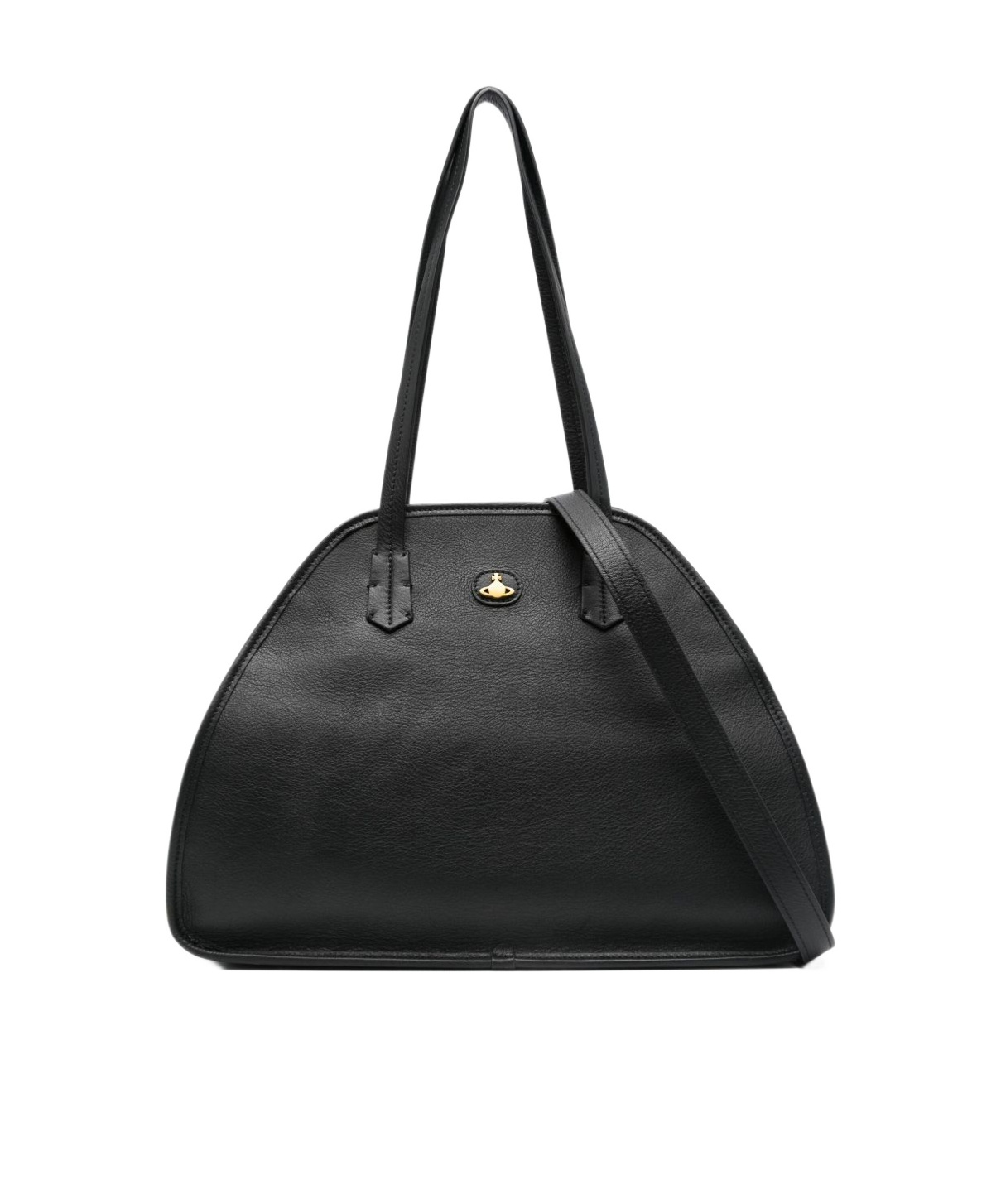 Vivienne Westwood Buckle Leather Shoulder Bag With Curved Silhouette In Black