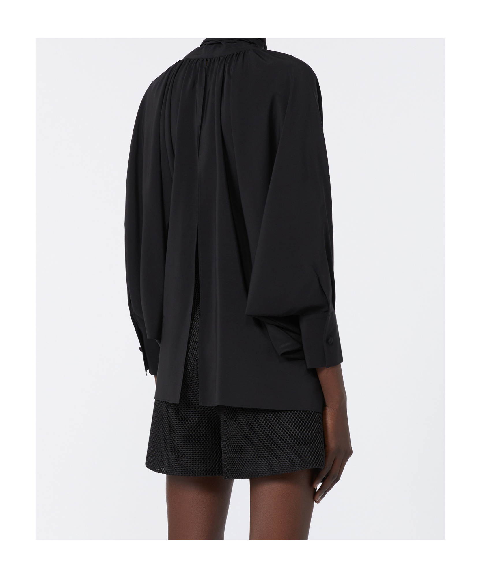 Max Mara Leonida Blouse With Asymmetric Hem And Balloon Sleeves In Black
