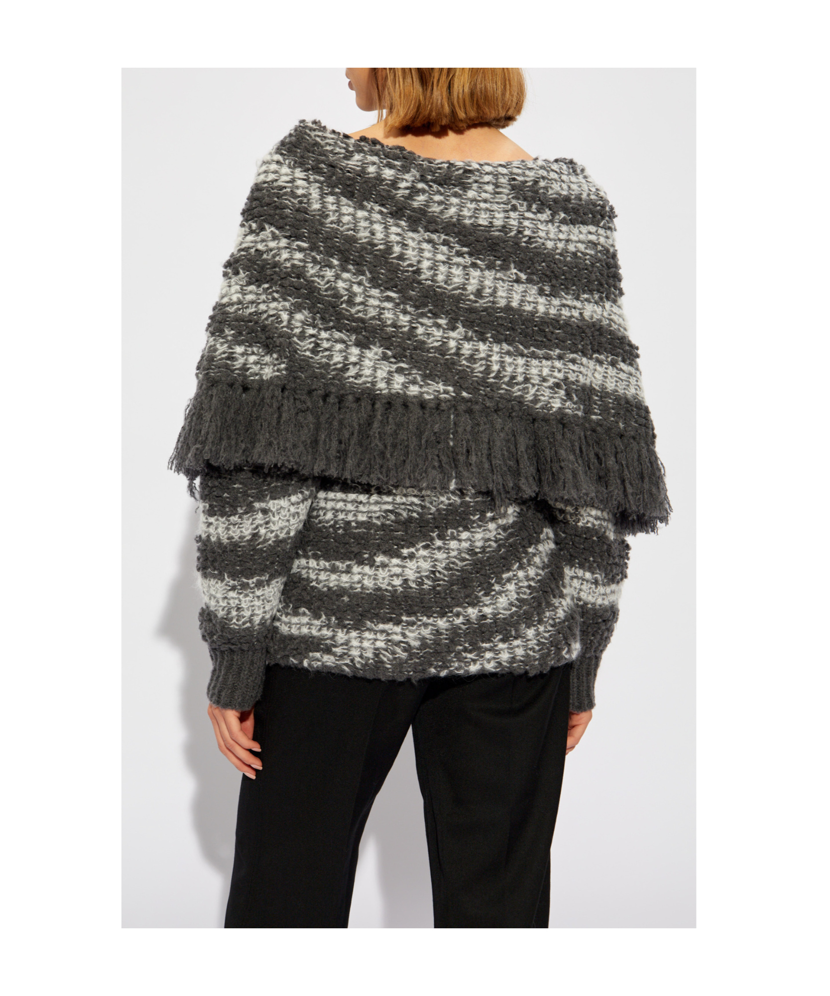 Stella Mccartney Boat-neck Fringed Tiger-pattern Jumper In Black