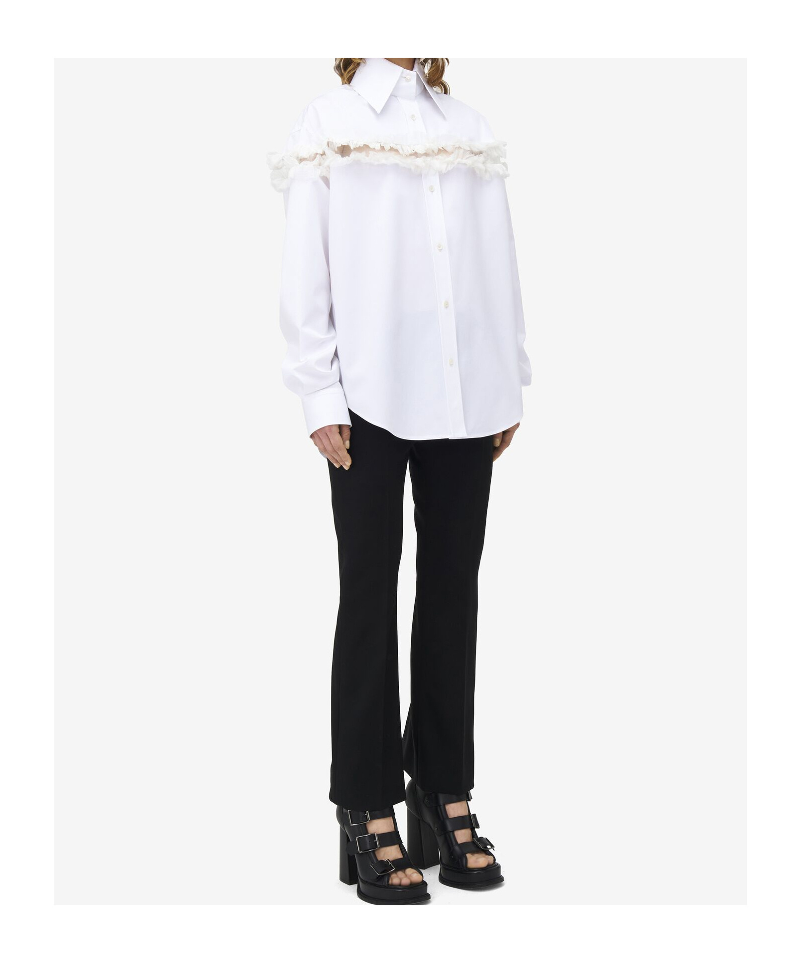 Alexander Mcqueen Slashed Creponne Detail Oversized Shirt In Optic White