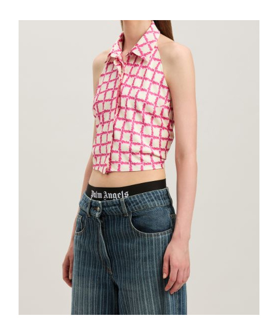 Palm Angels Lapel Sleeveless Shirt In Pink