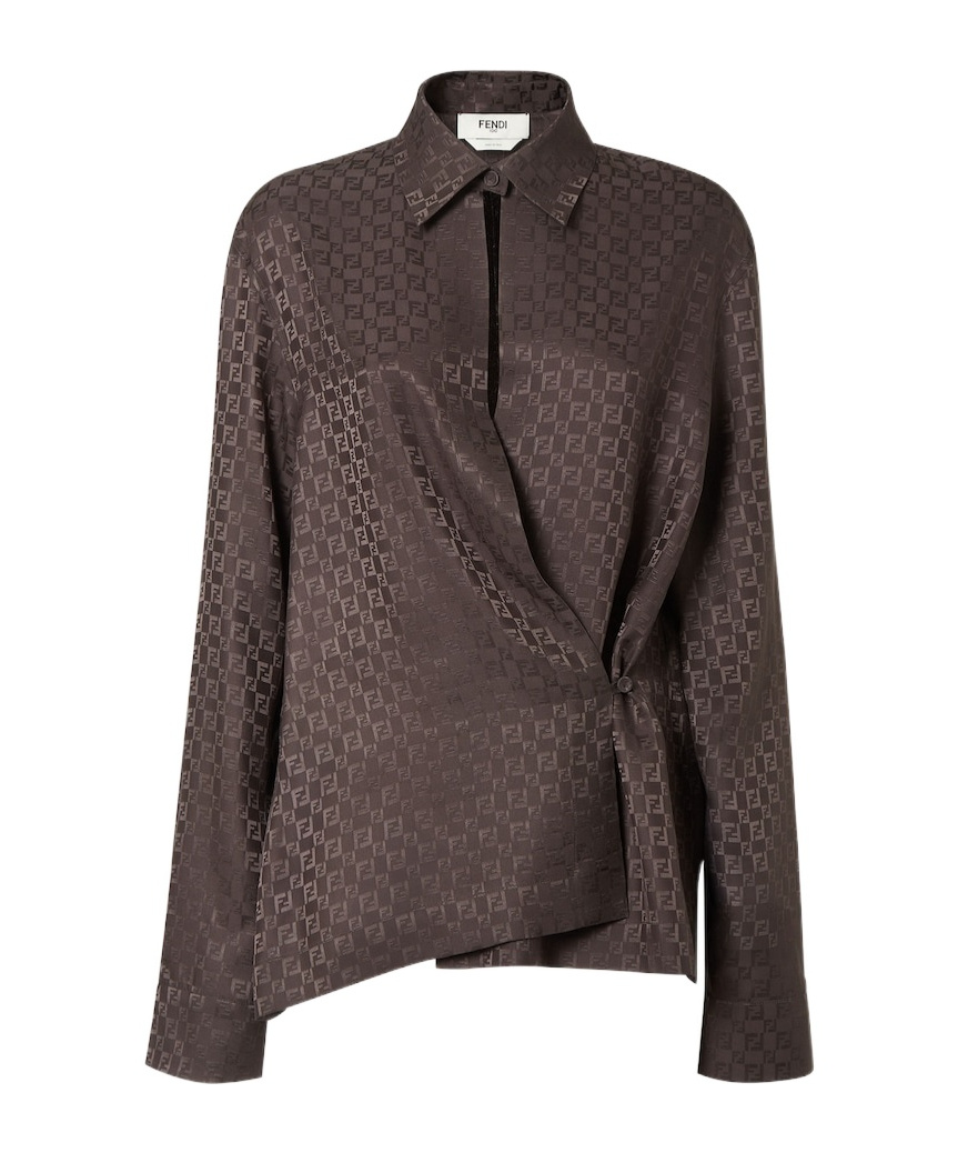 Fendi Brown Silk Ff Jacquard Shirt