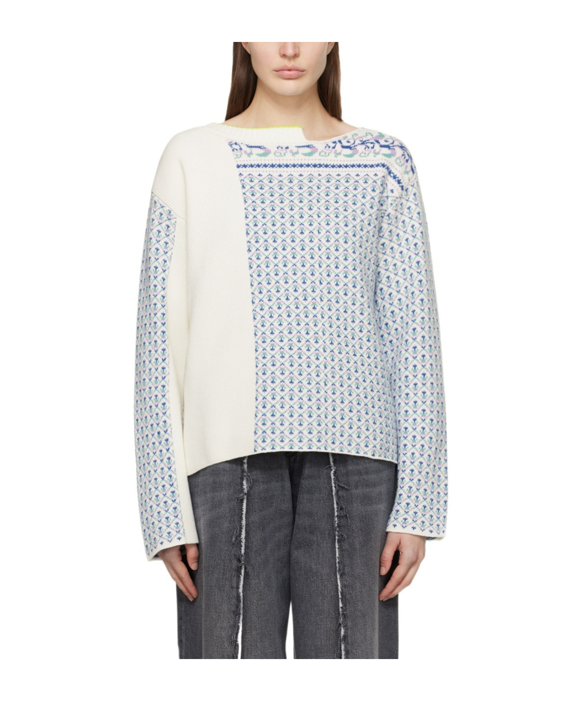 Mm6 Maison Margiela Asymmetrical Pattern Sweater In White