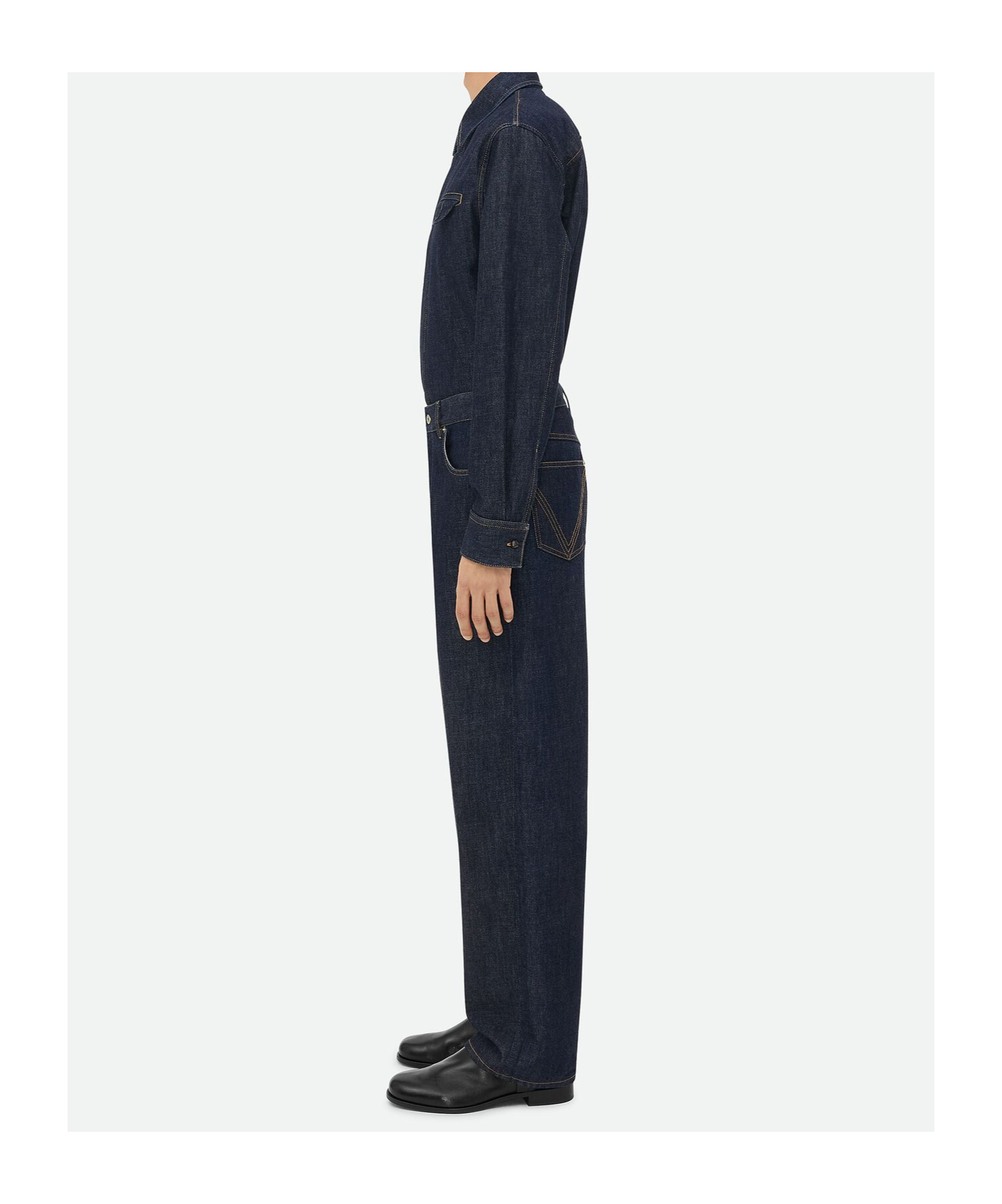 Bottega Veneta Mens Brand-patch Contrast-stitching Wide-leg Regular-fit Wool Trousers Indigo In Black
