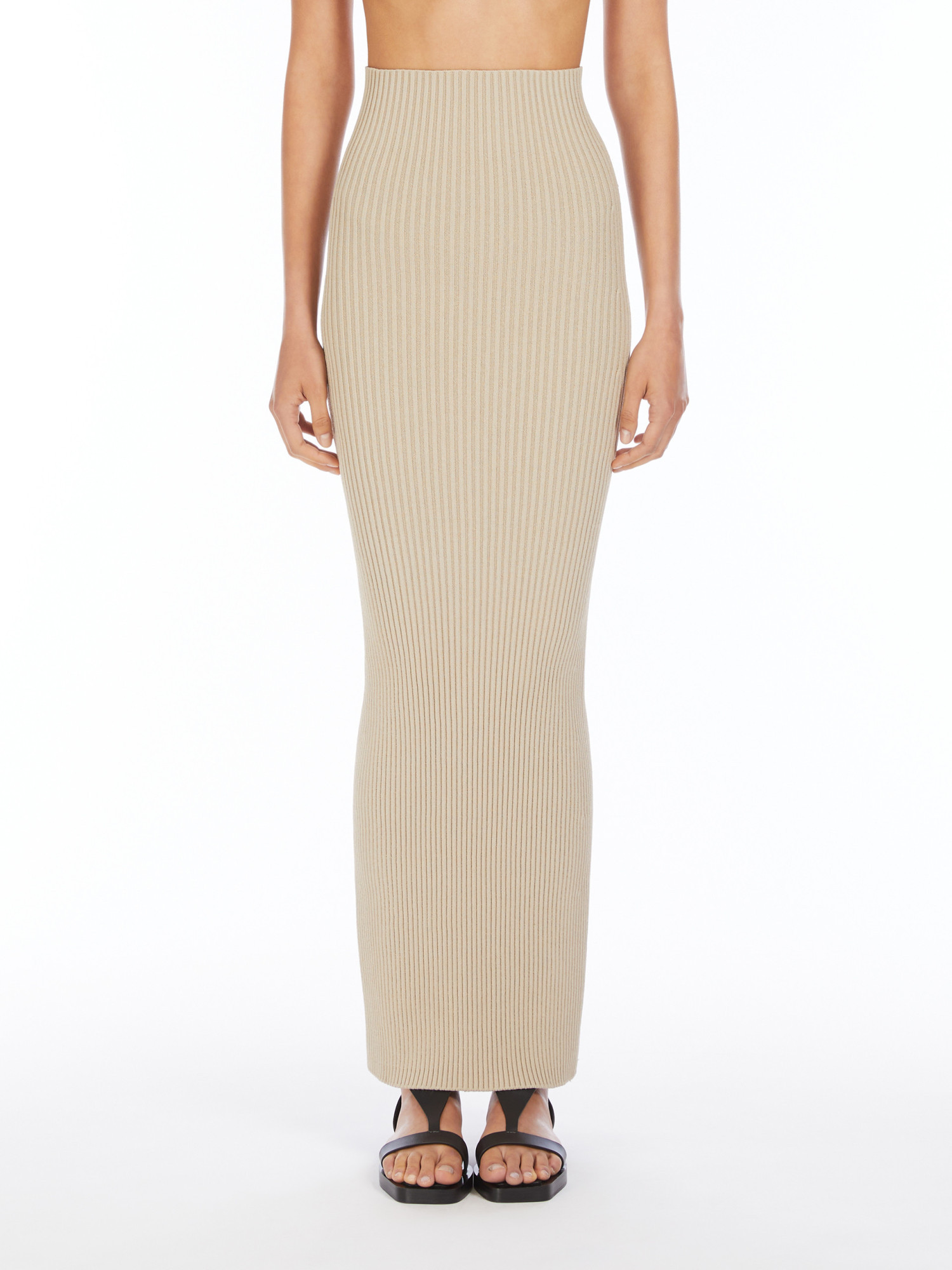 Max Mara Ribbed Midi Skirt In Nude