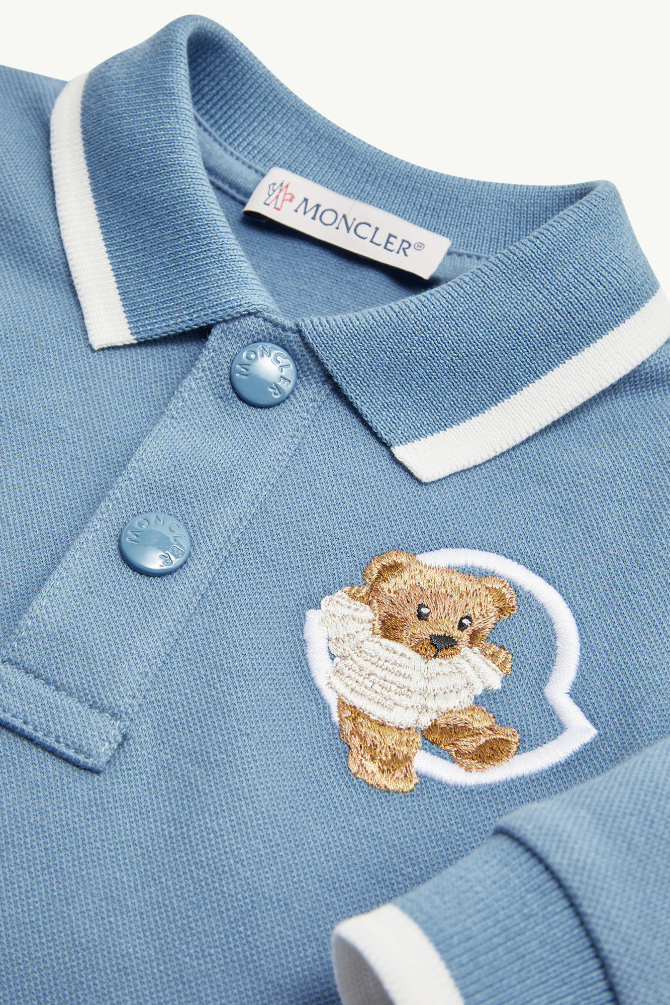 Moncler Teddy-appliqué Long-sleeve Polo Shirt In Blue