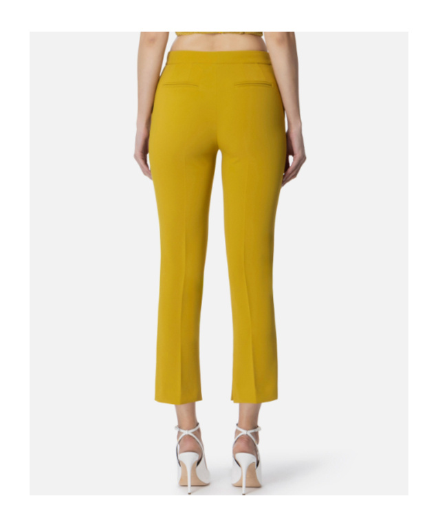 Elisabetta Franchi Trousers In Lightweight Double-layer Crepe Fabric With Slits In Yellow