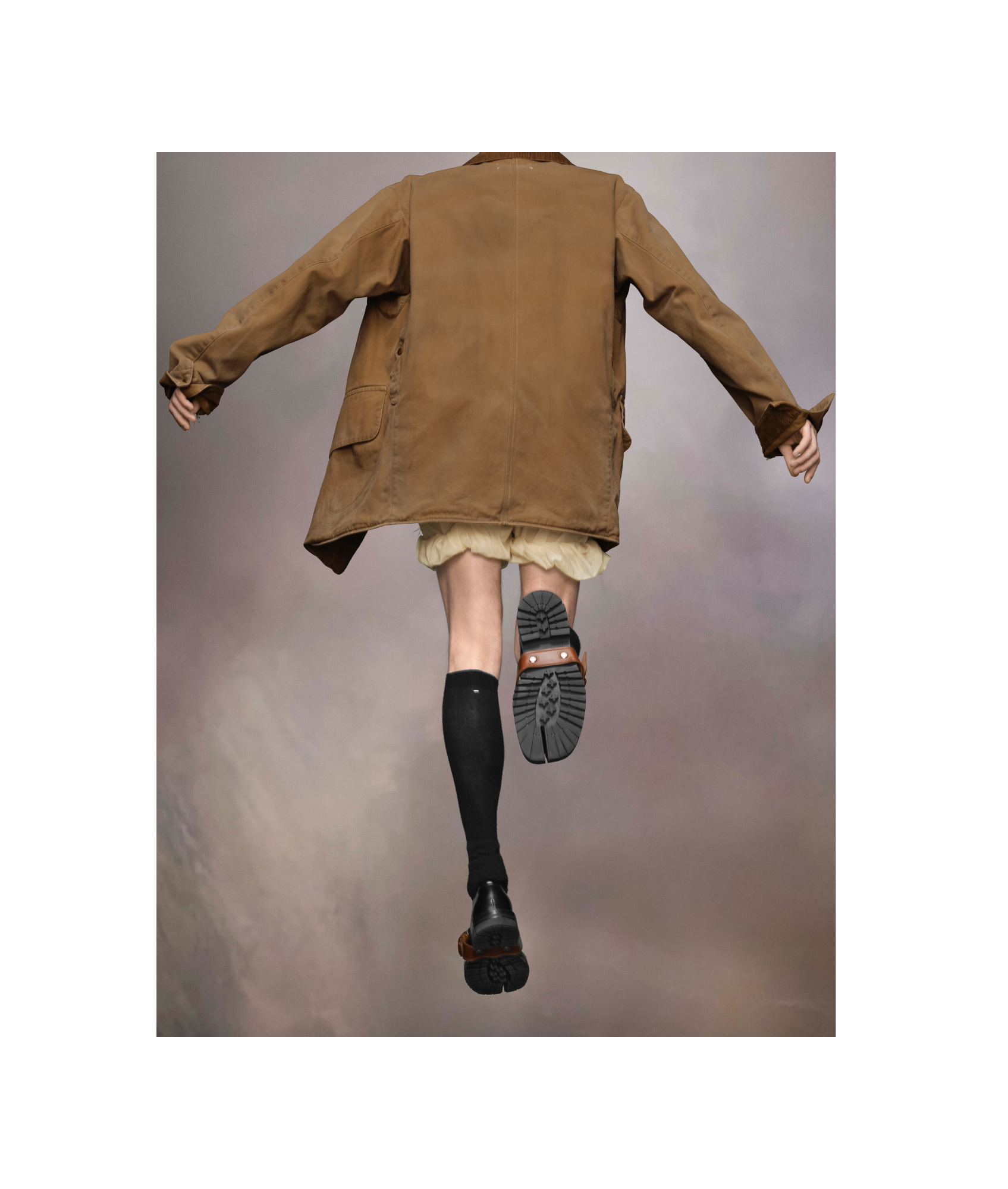 Maison Margiela Corduroy Collar Waxed Coat Man Ochre In Brown