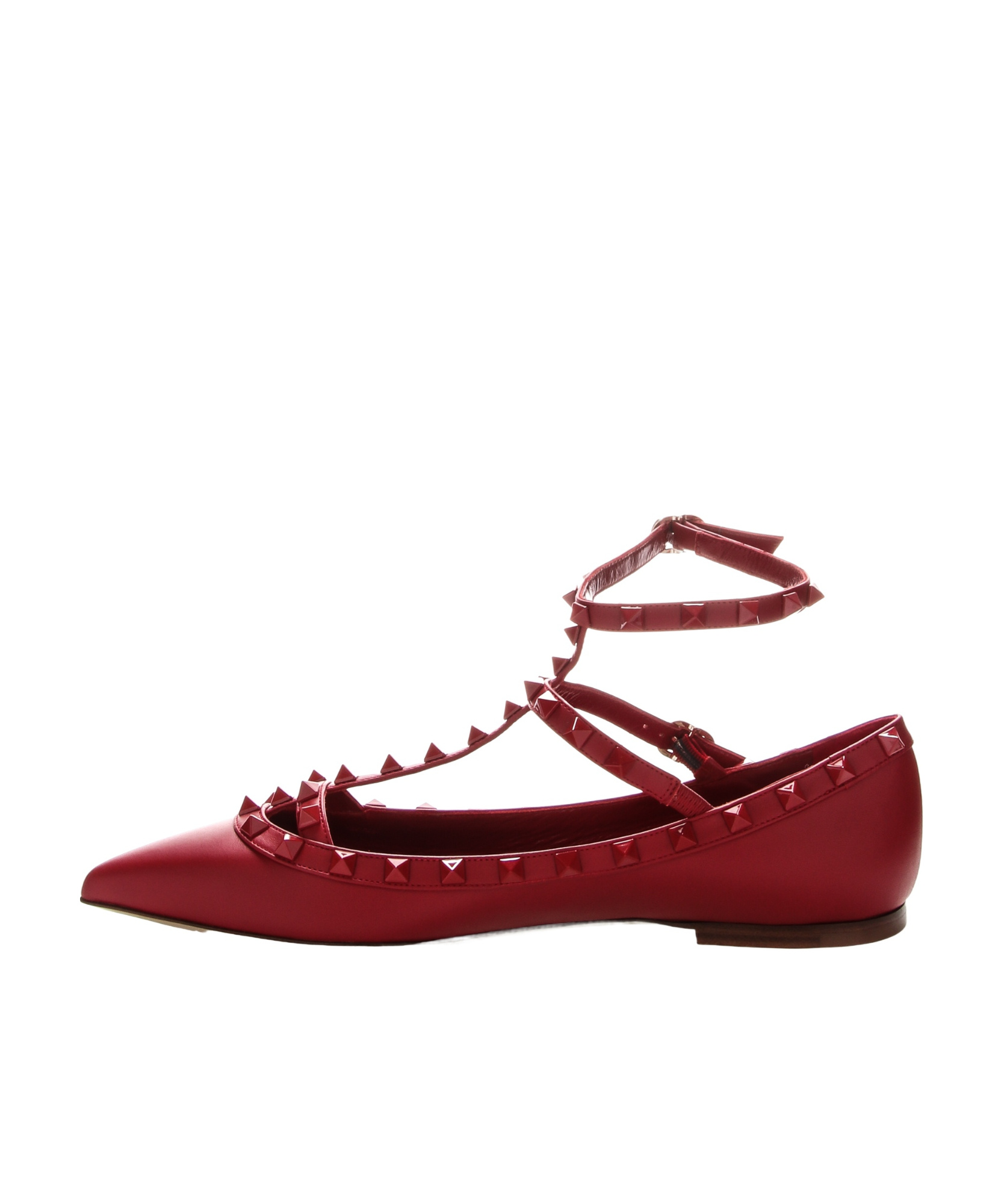 Valentino Rockstud Pointed Flats In Red
