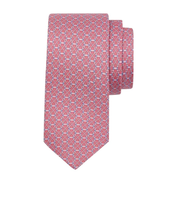Ferragamo Gancini Horsebit Print Silk Tie In Pink
