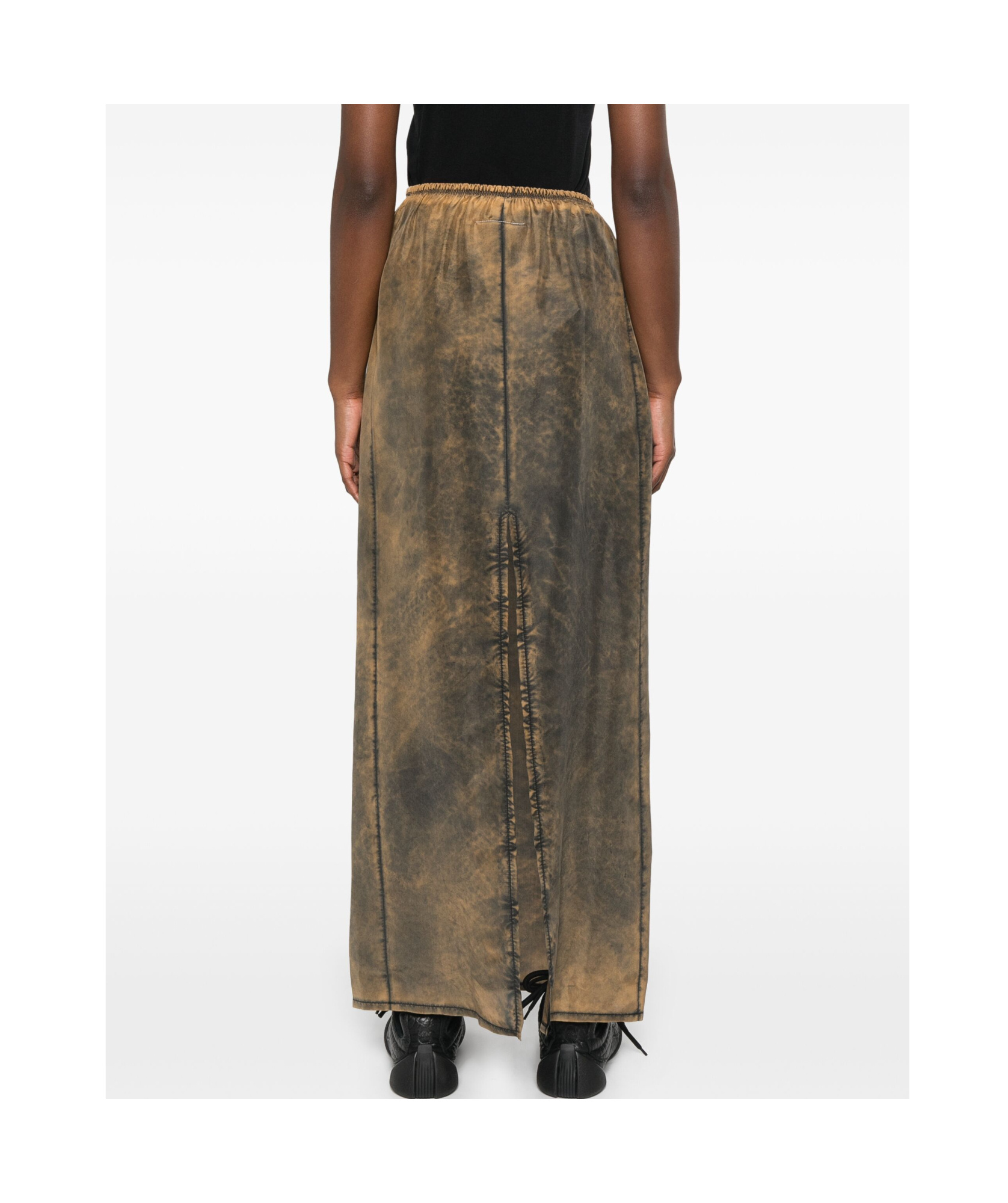 Shop Mm6 Maison Margiela Silk Midi Skirt In Brown
