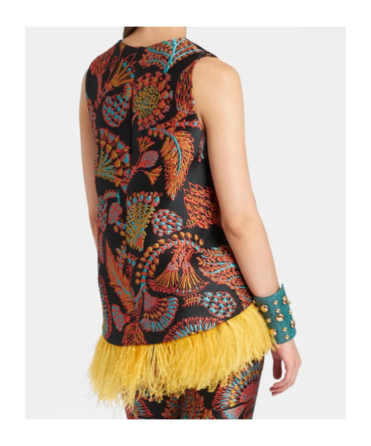 La Doublej La Scala Feather-trim Blouse In Multi