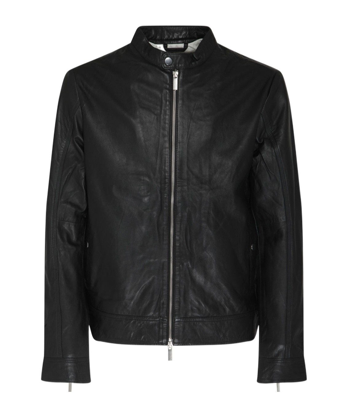 Selected Zippered Long-sleeved Leather Jacket In Animal Print