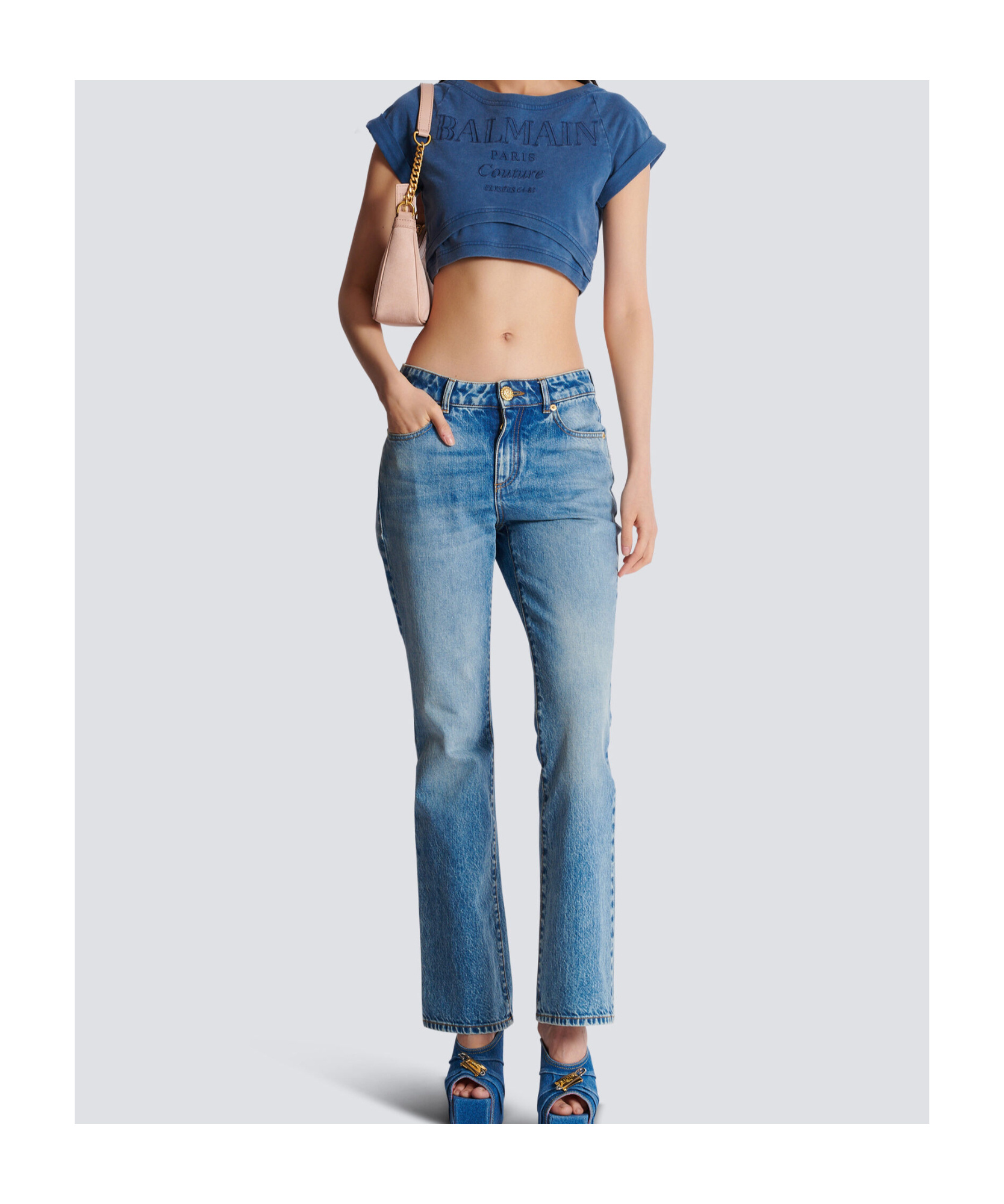 Balmain Embroidered Double Collar T-shirt In Blue