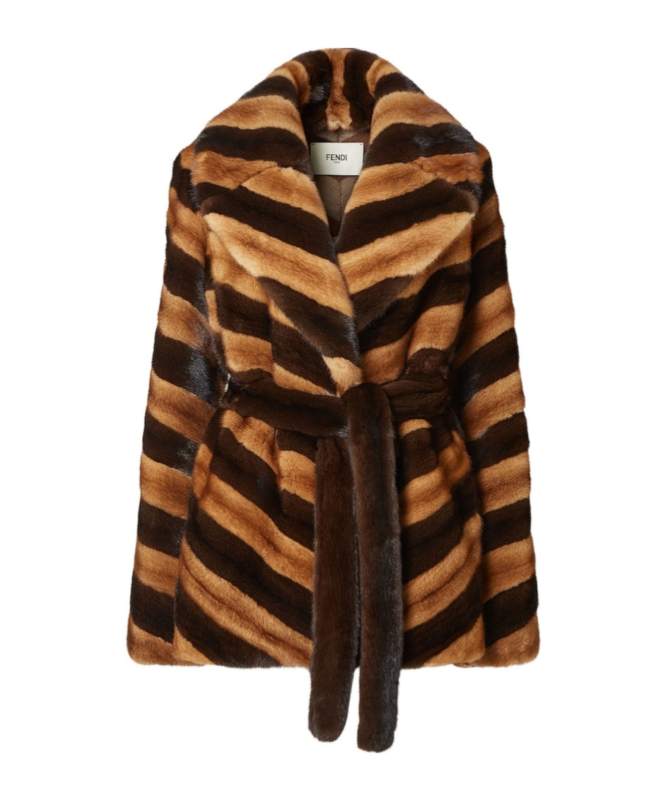 Fendi Brown Chevron Mink Jacket In Brown