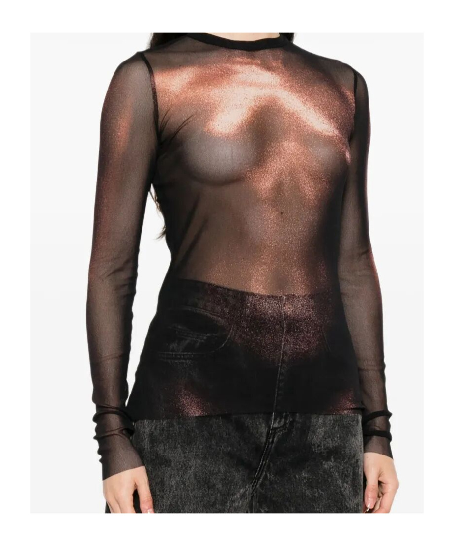 Jean Paul Gaultier Sheer Mesh Crew Neck Top Long Sleeves In Black