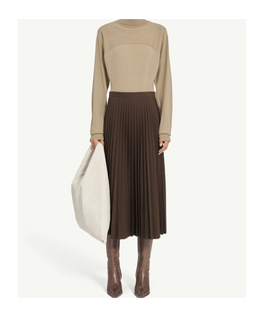Mm6 Maison Margiela Midi Pleated Skirt High Waist Design In Brown