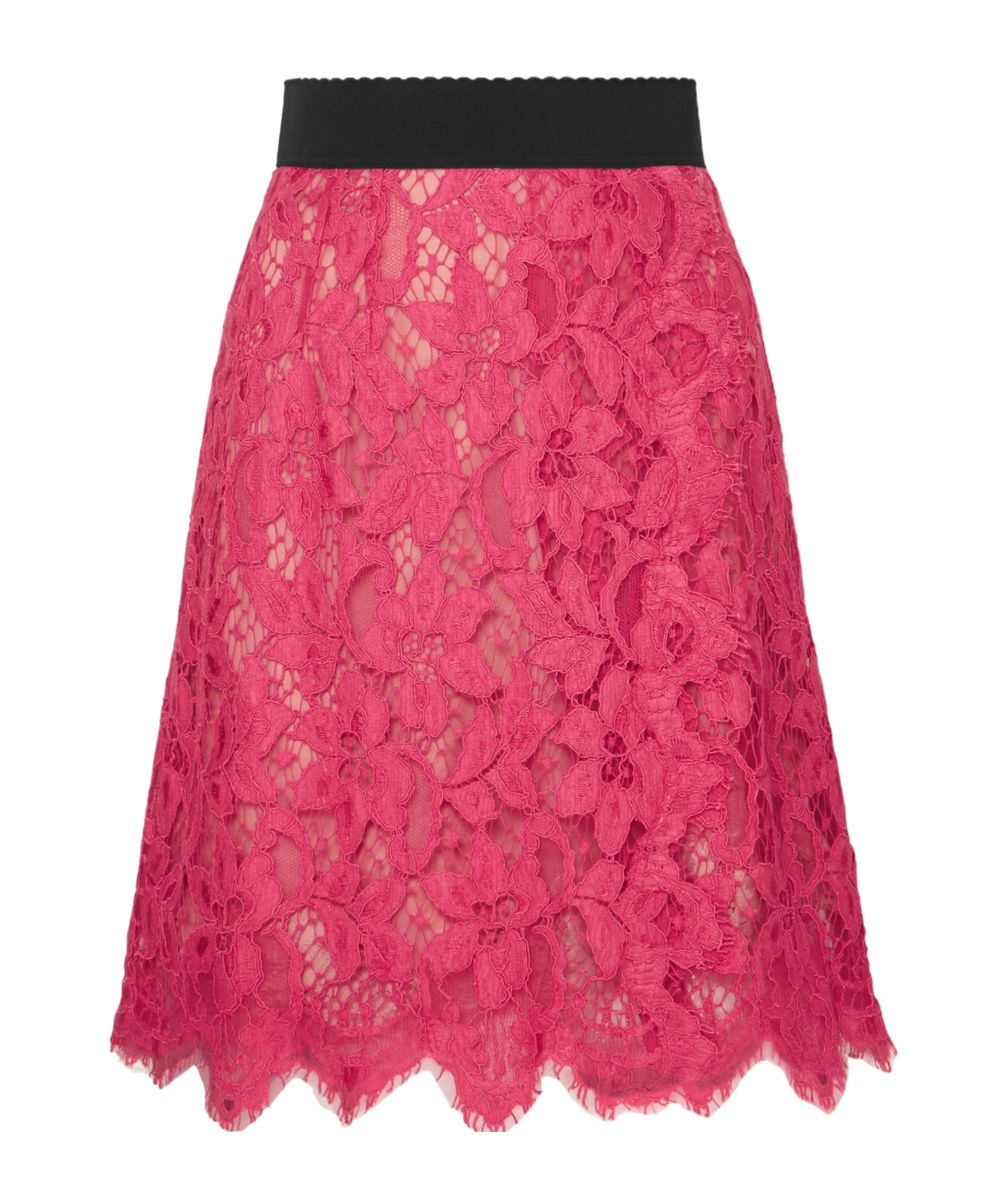 Dolce & Gabbana Embossed Lace Midi Skirt In Red