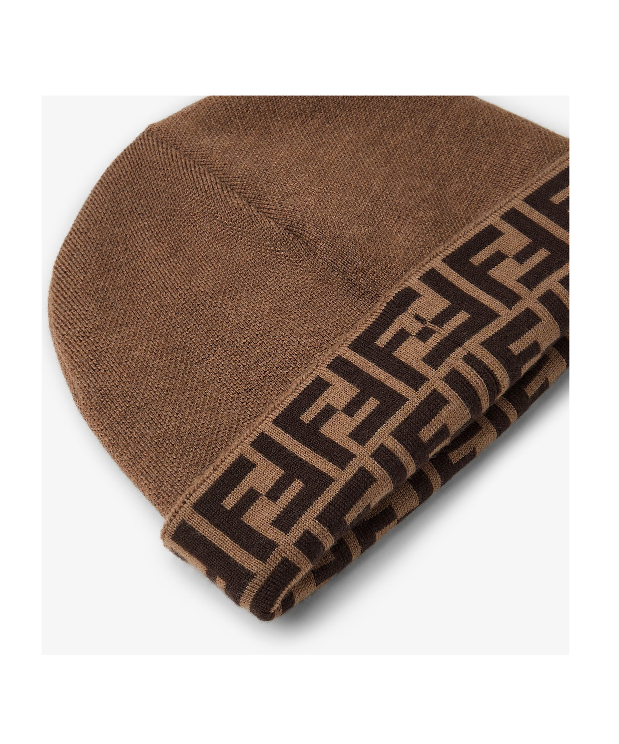 Fendi Caramel Wool Junior Hat With Logo In Brown