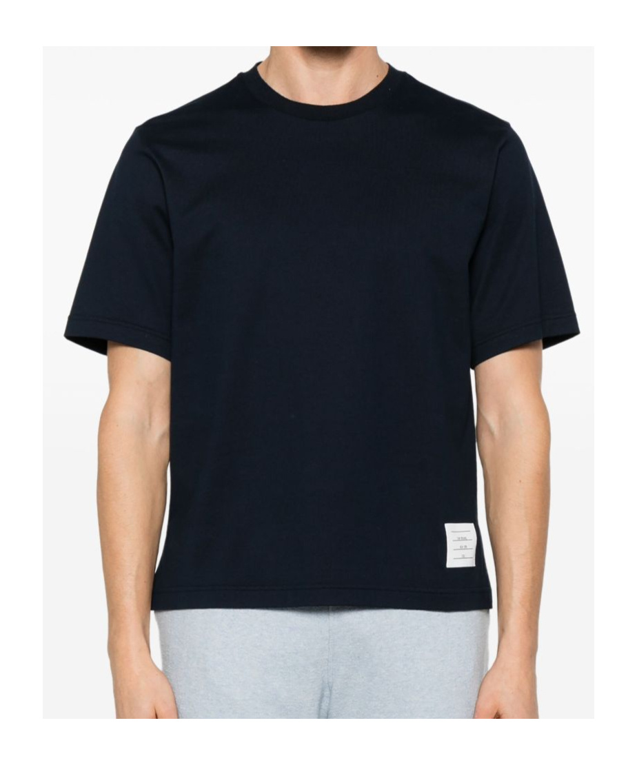 Thom Browne Blue T-shirt With Logo Patch In Stretch Wool Man In Blue