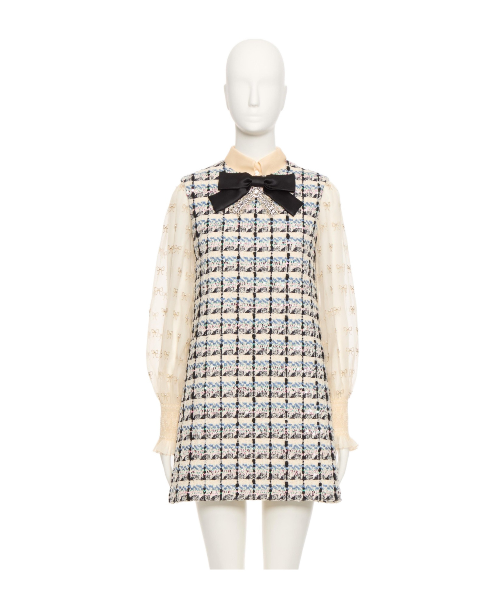 Valentino Tweed Dress With Bow-embellished Sleeves