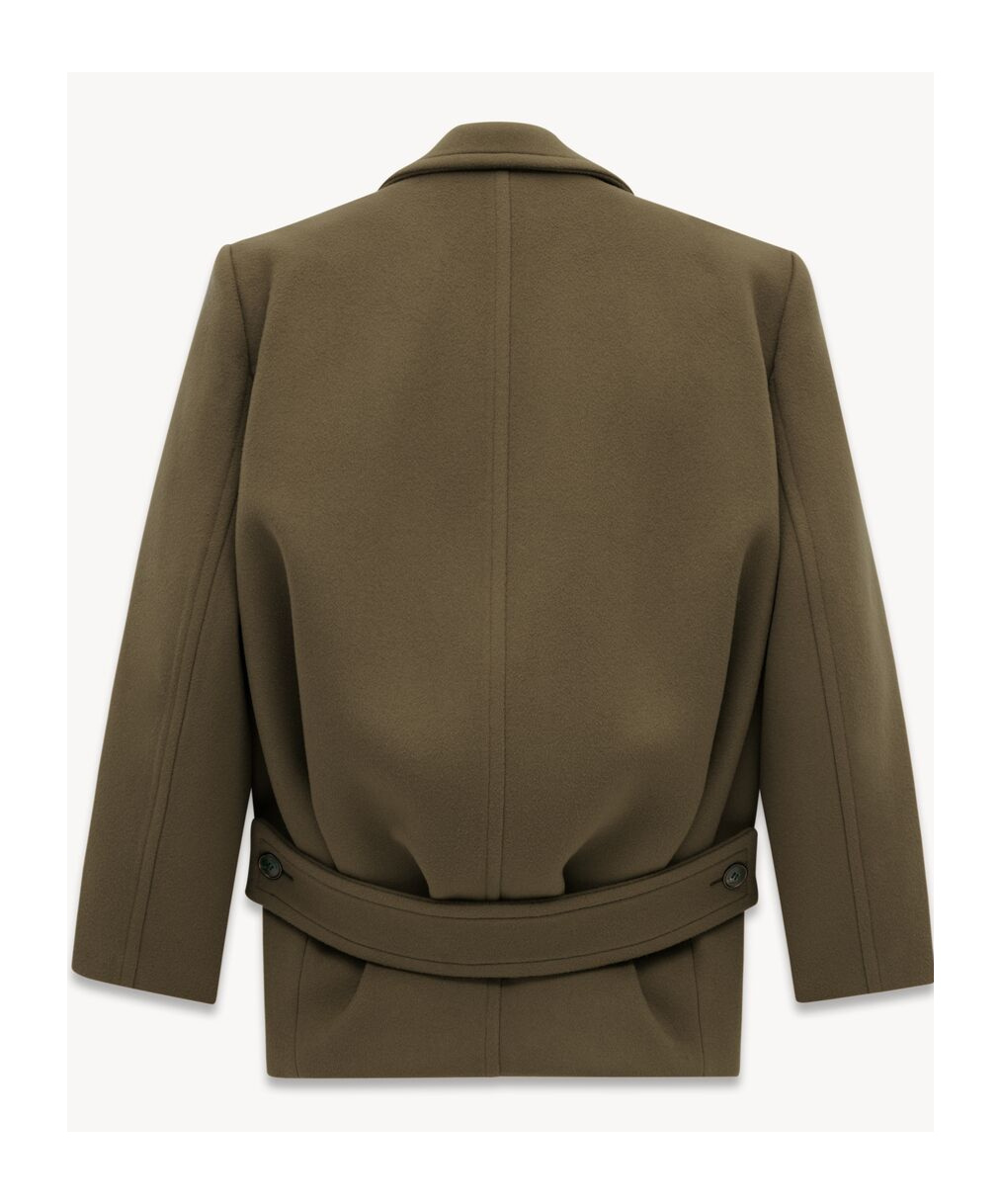 Saint Laurent Single-breasted Wool Coat In Brown