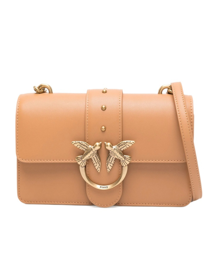 Shop Pinko Mini Love One Cross Body Bag In Nude