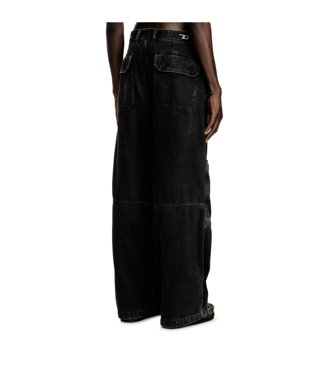 Diesel Wide Leg Jeans With Front And Back Pockets In Black