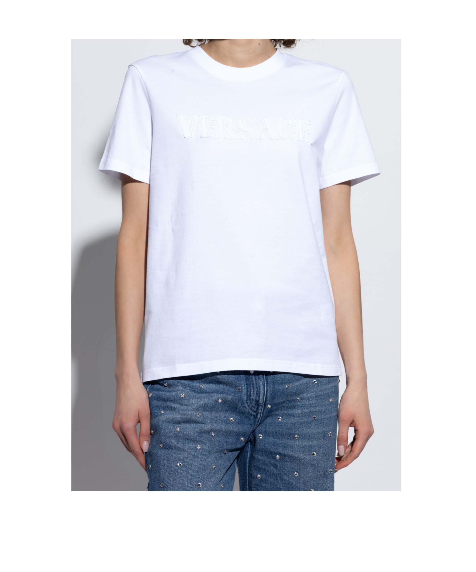 VERSACE VERSACE LOGO-APPLIQUÉ CREWNECK T-SHIRT