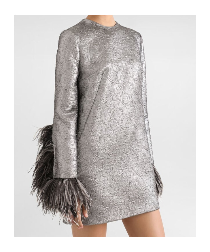 Dolce & Gabbana Feather-trim Mini Dress In Gray
