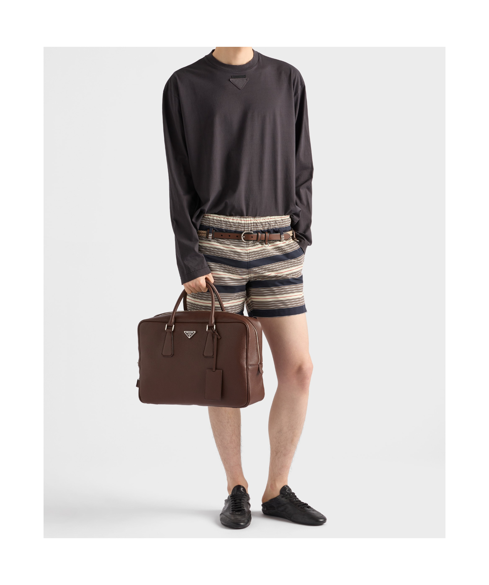 Prada Textured Leather Briefcase With Polished Hardware