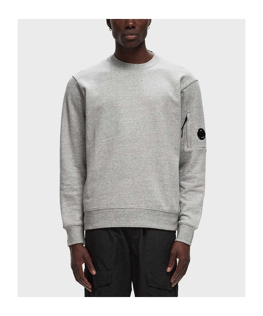 C.p. Company Gray Diagonal Raised Fleece Crewneck Lens Sweatshirt In White