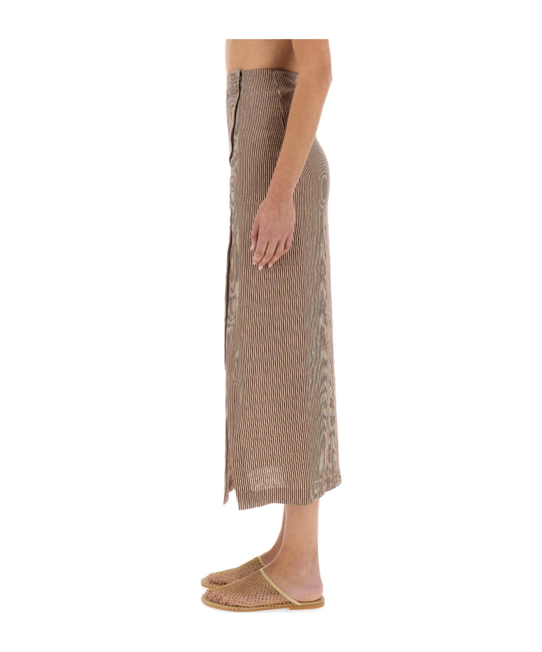 Alysi Micro Stripe Longuette Skirt In Brown