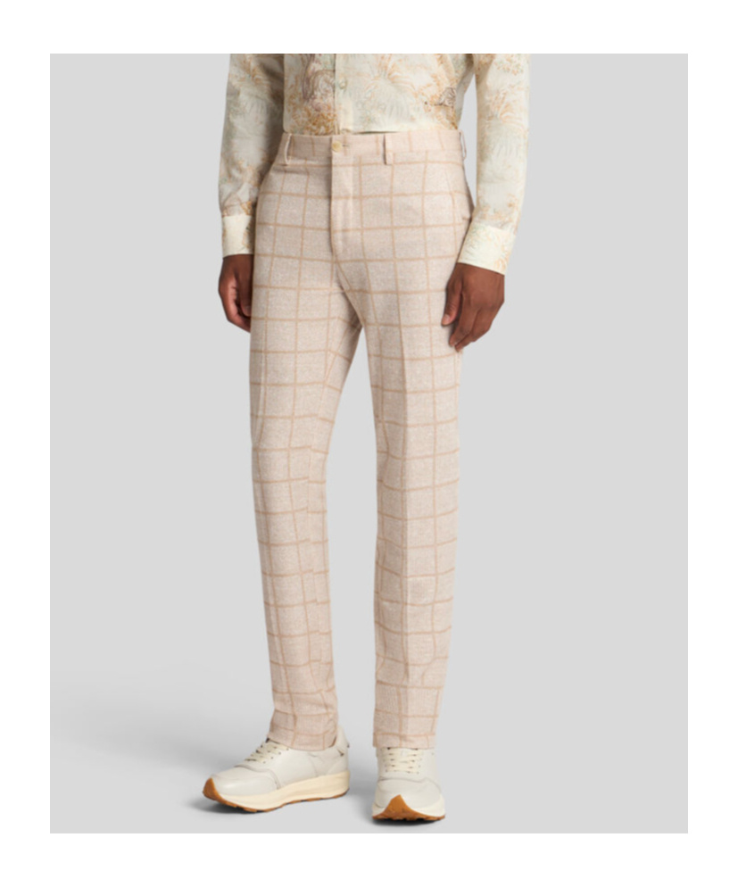 Etro Check Linen-blend Trousers In Nude