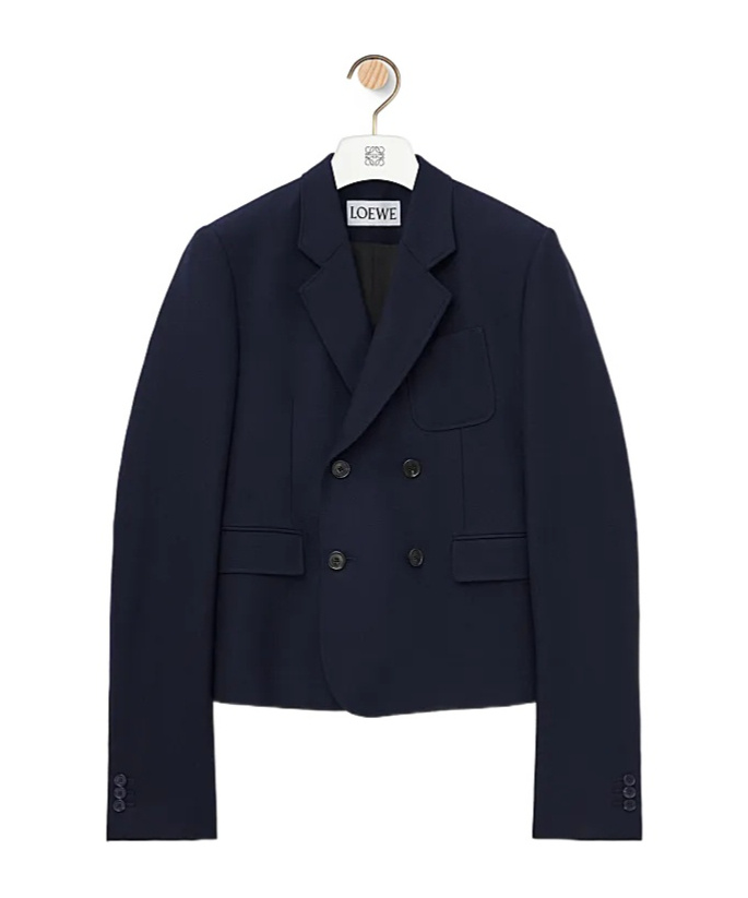 Loewe Double-breasted Wool Blazer In Navy Blue