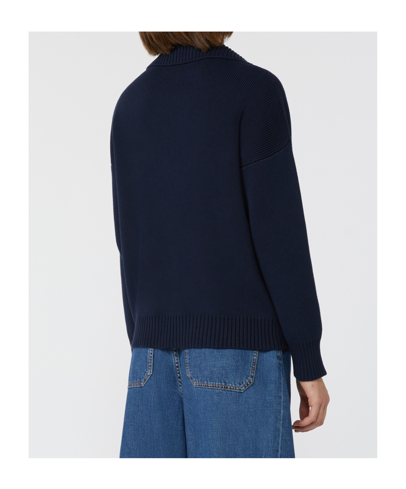 Weekend Max Mara Omens Navy Saloon V-neck Cotton Jumper In Blue