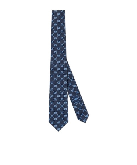 Gucci Gg Damier Jacquard Tie In Blue