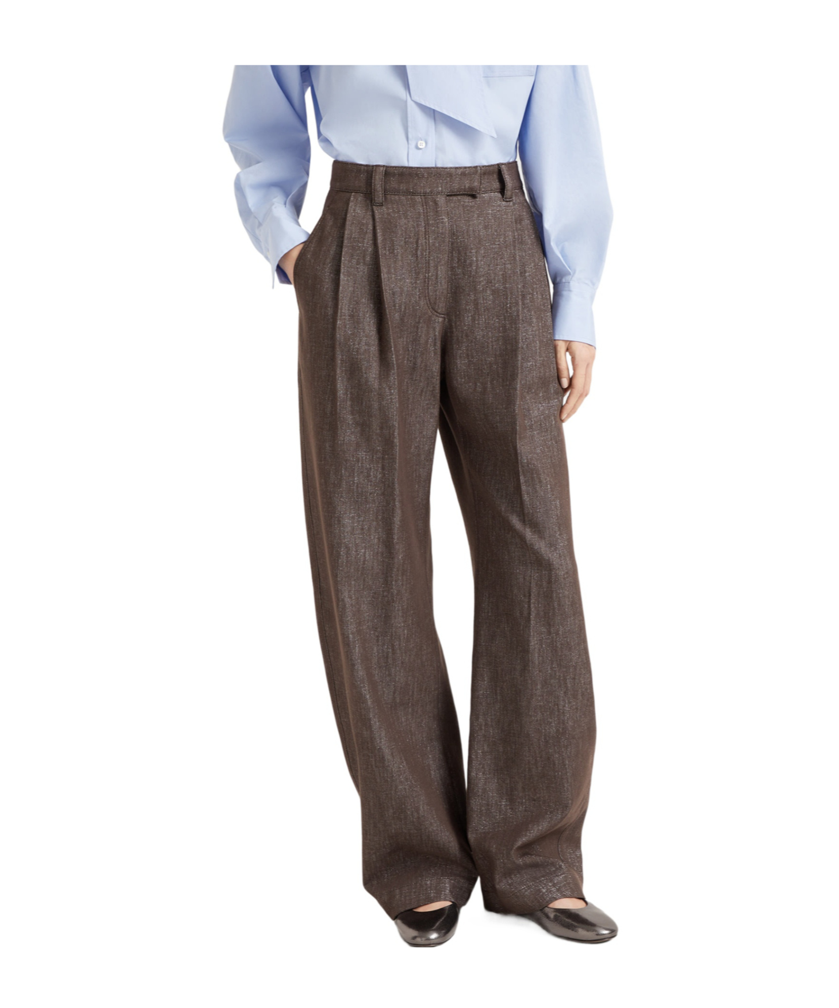Brunello Cucinelli Women Denim Trousers With Lurex Profile In Brown