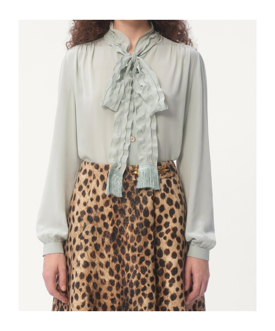 Valentino Crepe Shirt With High Neck And Ruffled Neckline In White