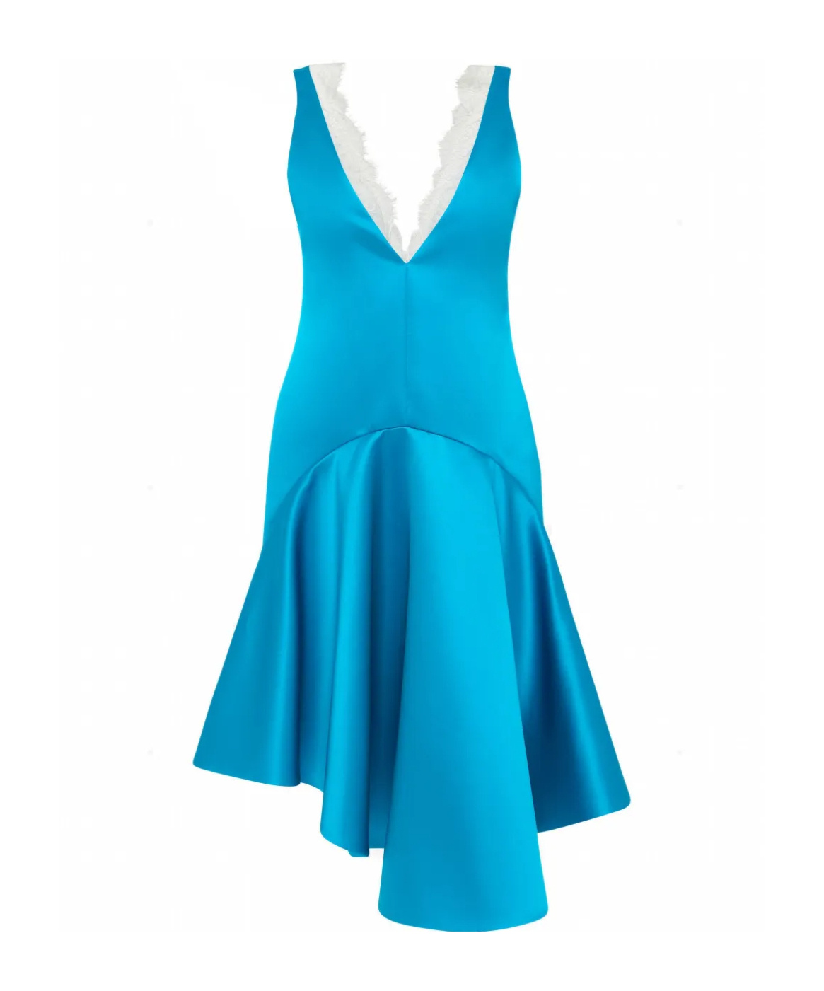 Jw Anderson Blue Draped Hemline V-neck Midi Dress In Blue Jade