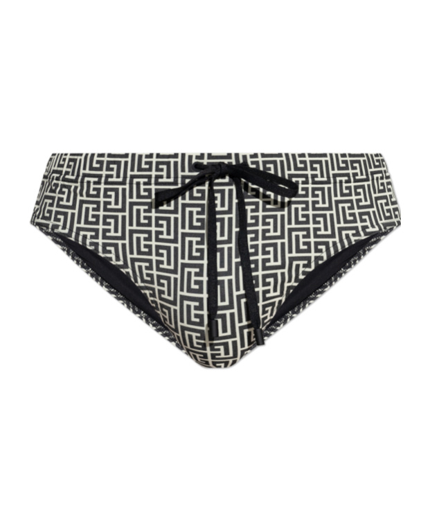 Balmain Geometric-pattern Swim Briefs In Black