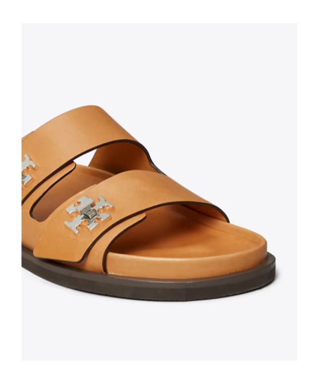 Tory Burch Round Toe Leather Dual Strap Sandals In Orange