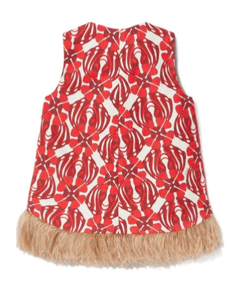 La Doublej Icon La Scala Feather-trimmed Printed Stretch-cotton Tweed Top In Red