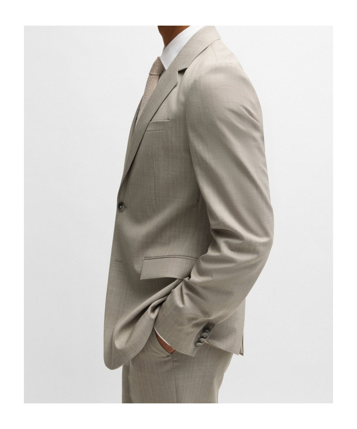 Hugo Boss Slim-fit Suit In Patterned Wool In Neutral