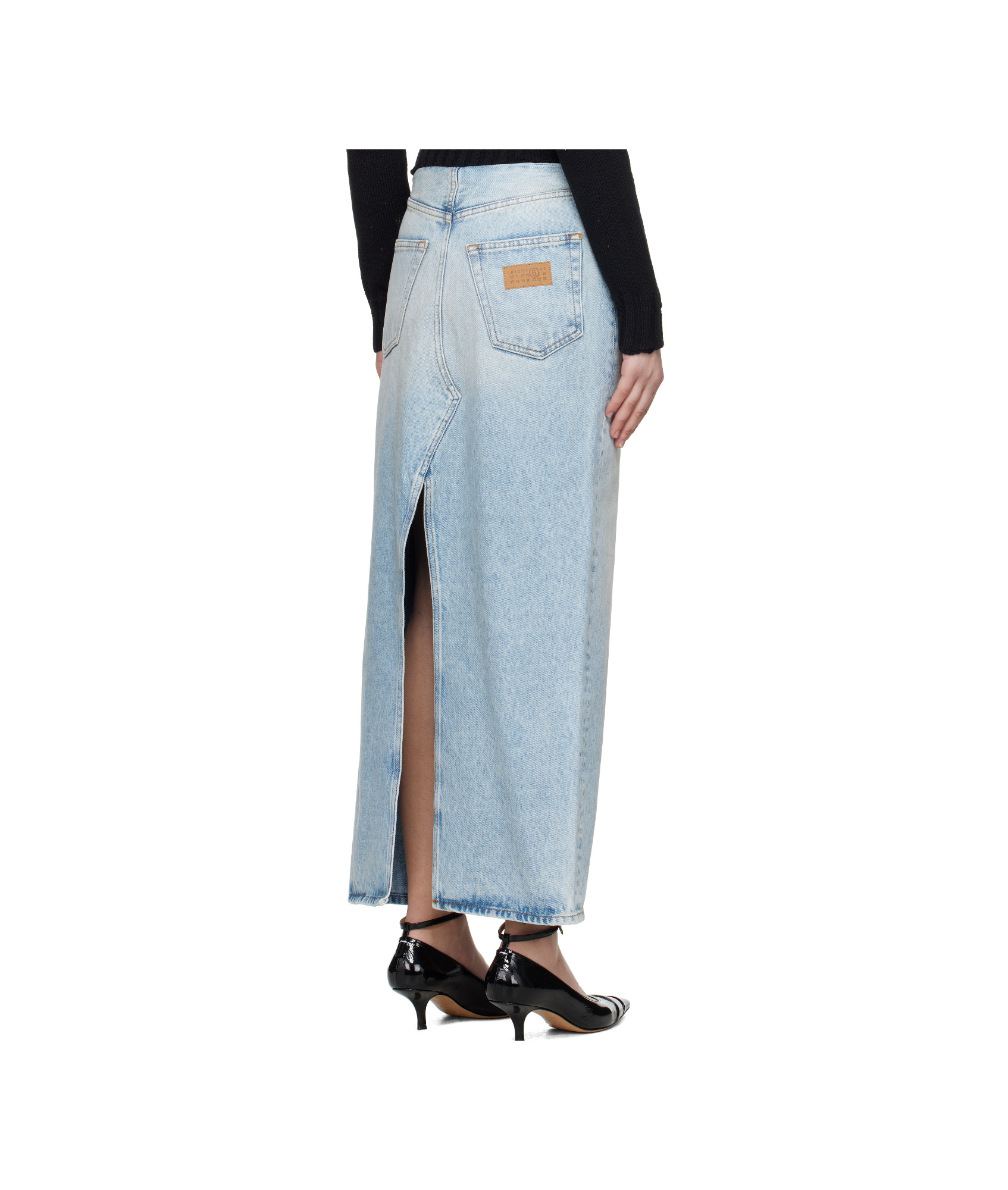 Shop Mm6 Maison Margiela Long Denim Skirt In Blue