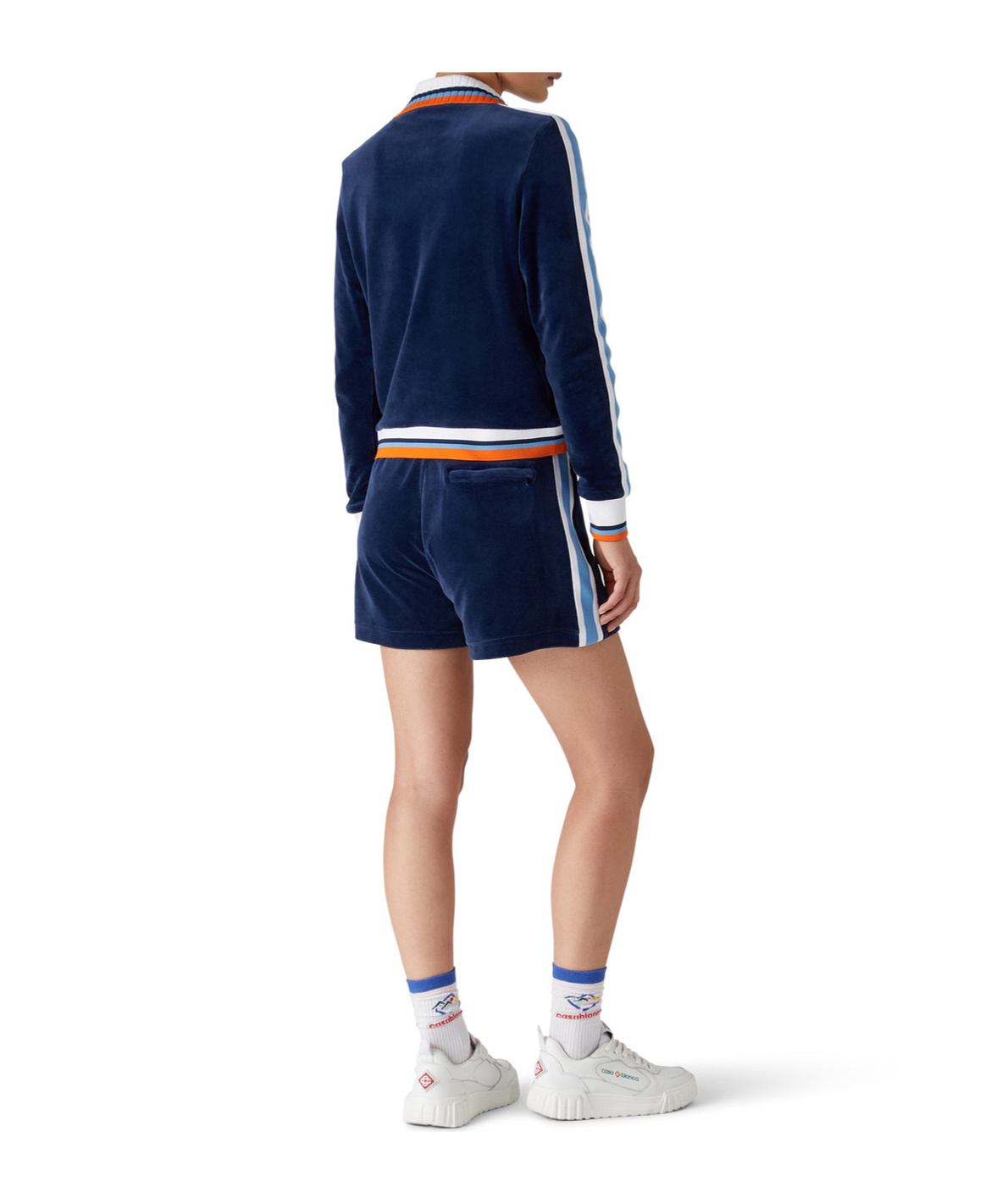 Casablanca Montagne Velvet Shorts With Side Stripe In Blue