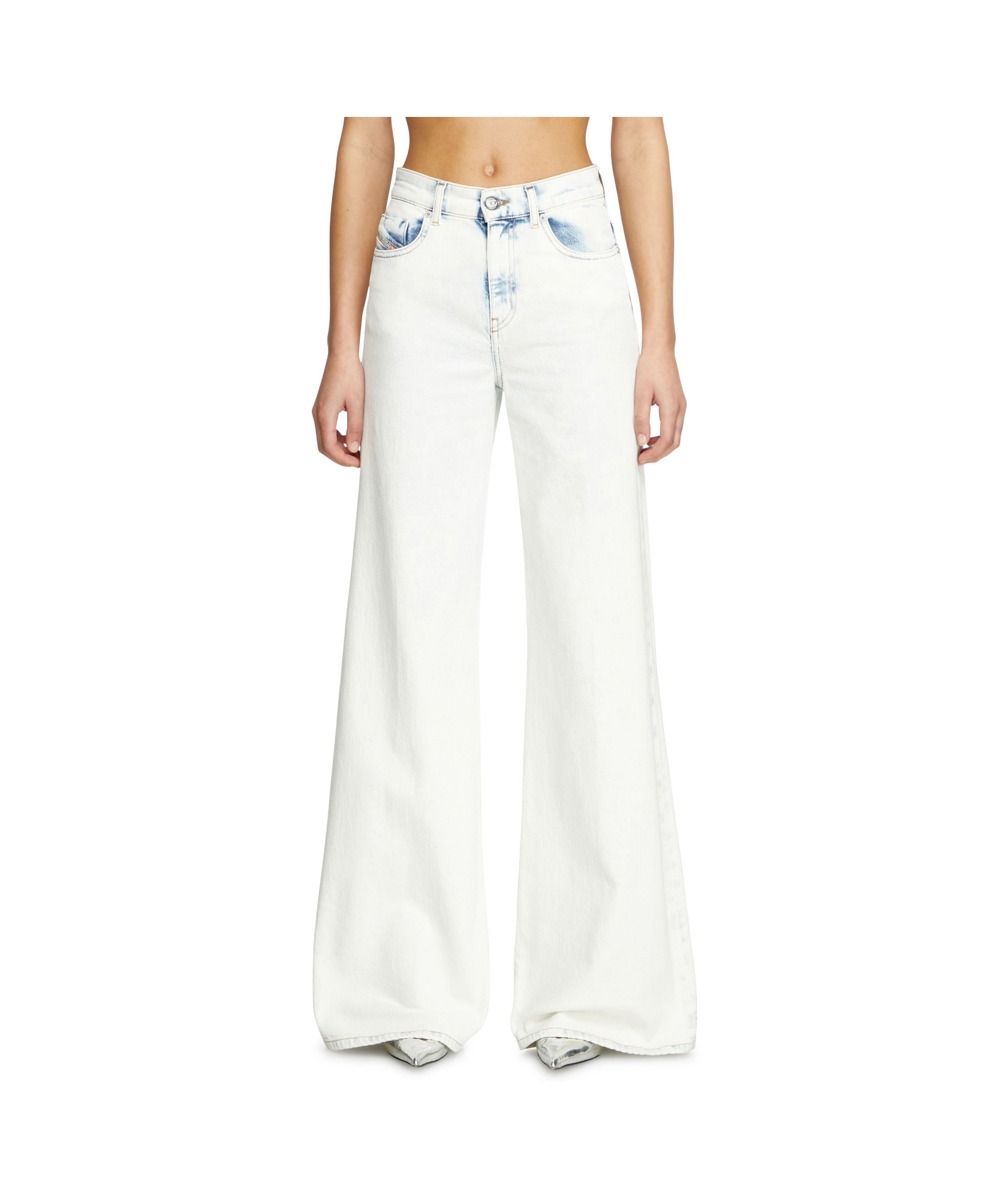 Diesel D-akemi L.32 Wide-leg High-waisted Denim Pants In White